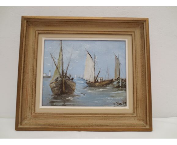 Marine painting on the treport, in its frame