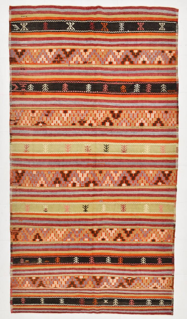 6x12 Soft Orange & Red Turkish Kilim Rug, 180x340Cm