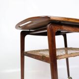 Serving Trolley Made In Rosewood With Wicker Shelf By Johannes Andersen For CFC Silkeborg From 1950s