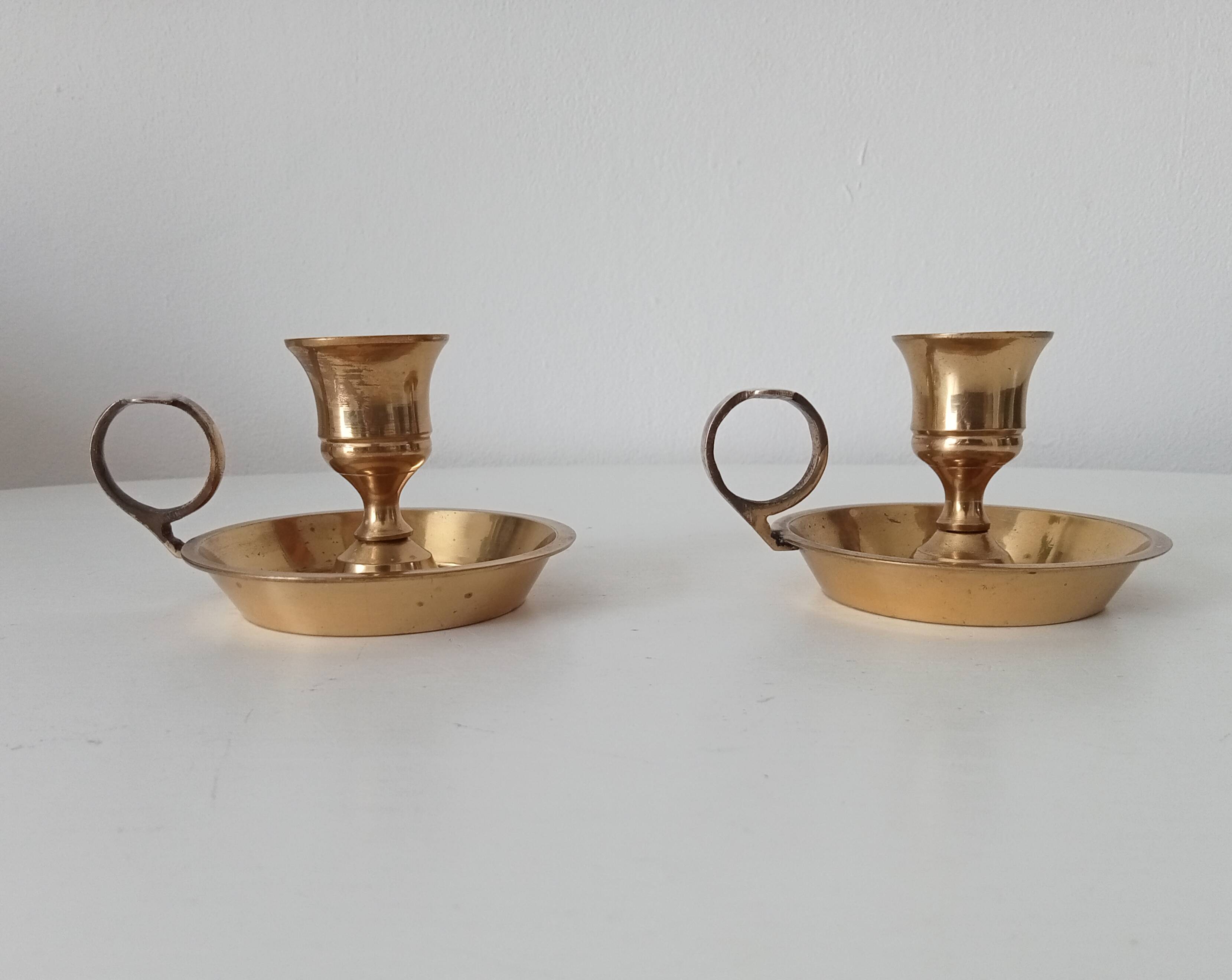 Vintage hand candle holder in solid golden brass