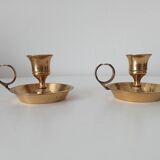 Vintage hand candle holder in solid golden brass