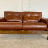 Vintage Danish mid-century cognac brown leather 2-seater Stouby 1970s