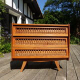 Wooden and rattan chest of drawers