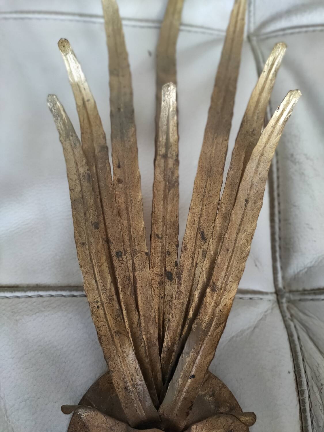 Pair of vintage wall lights, two golden arms, foliage