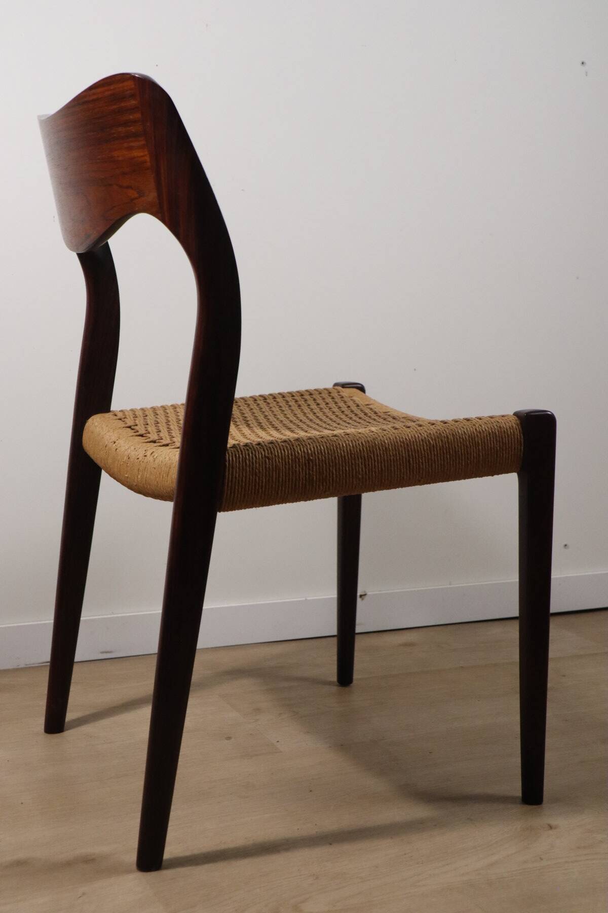 Scandinavian chair model 71 by Niels Otto Moller in teak and rope