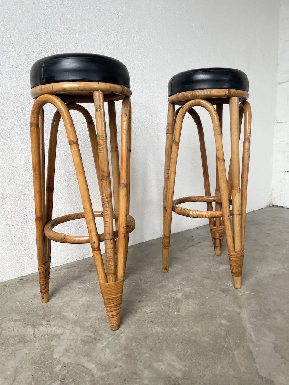 Pair of high rattan stools