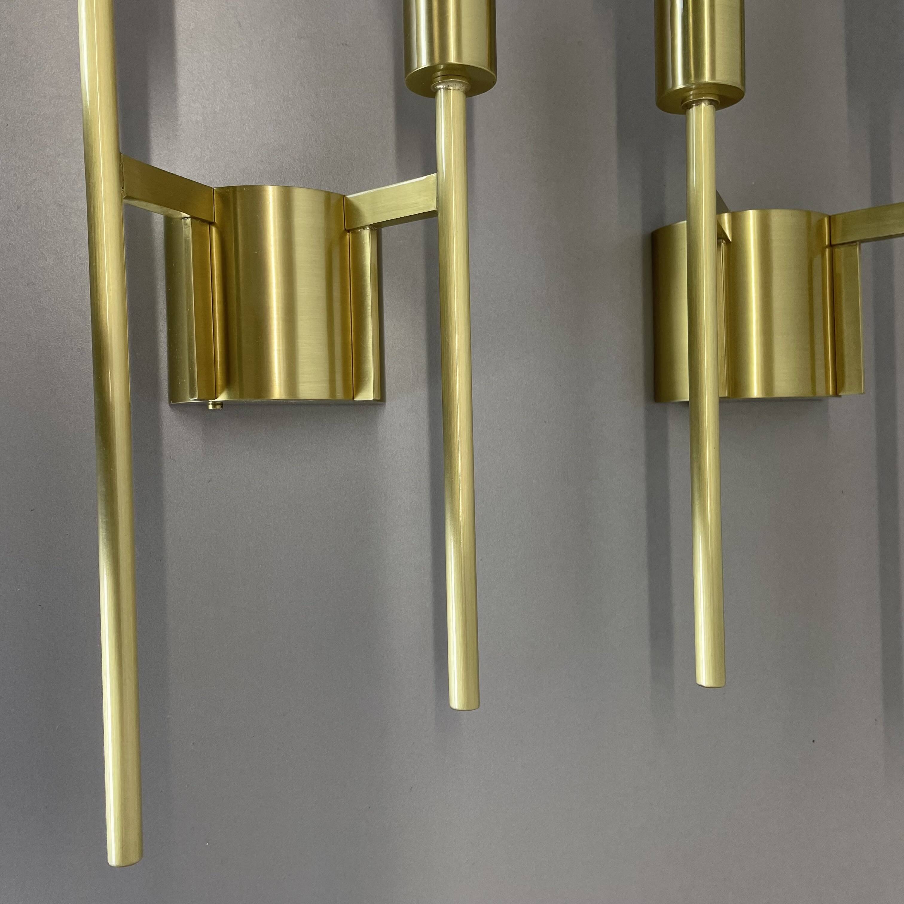 Set of 2 brass italian stilnovo style theatre wall light sconces, italy, 1970s