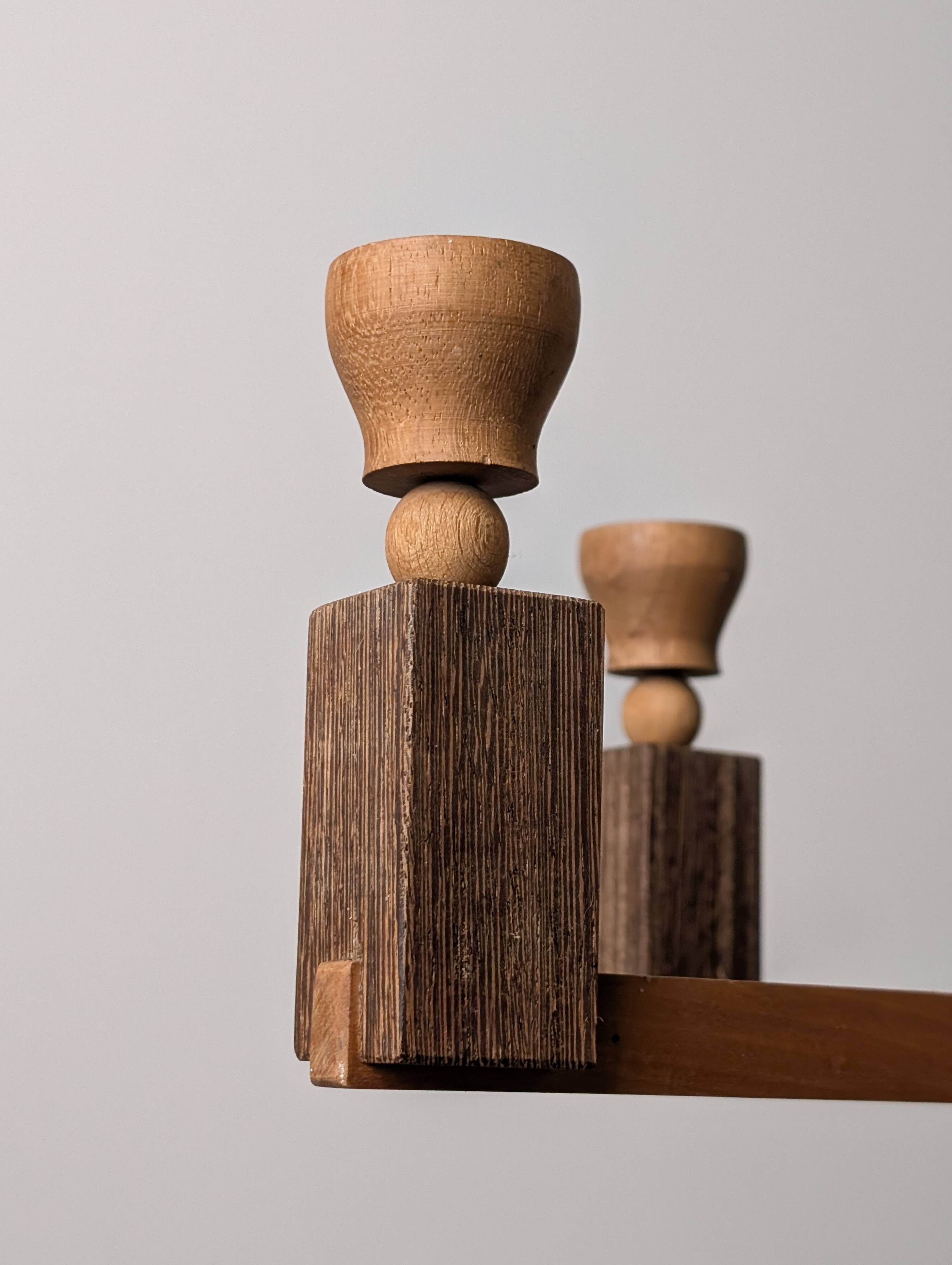 Danish hanging wooden candelabra, Art Deco style, 1970s