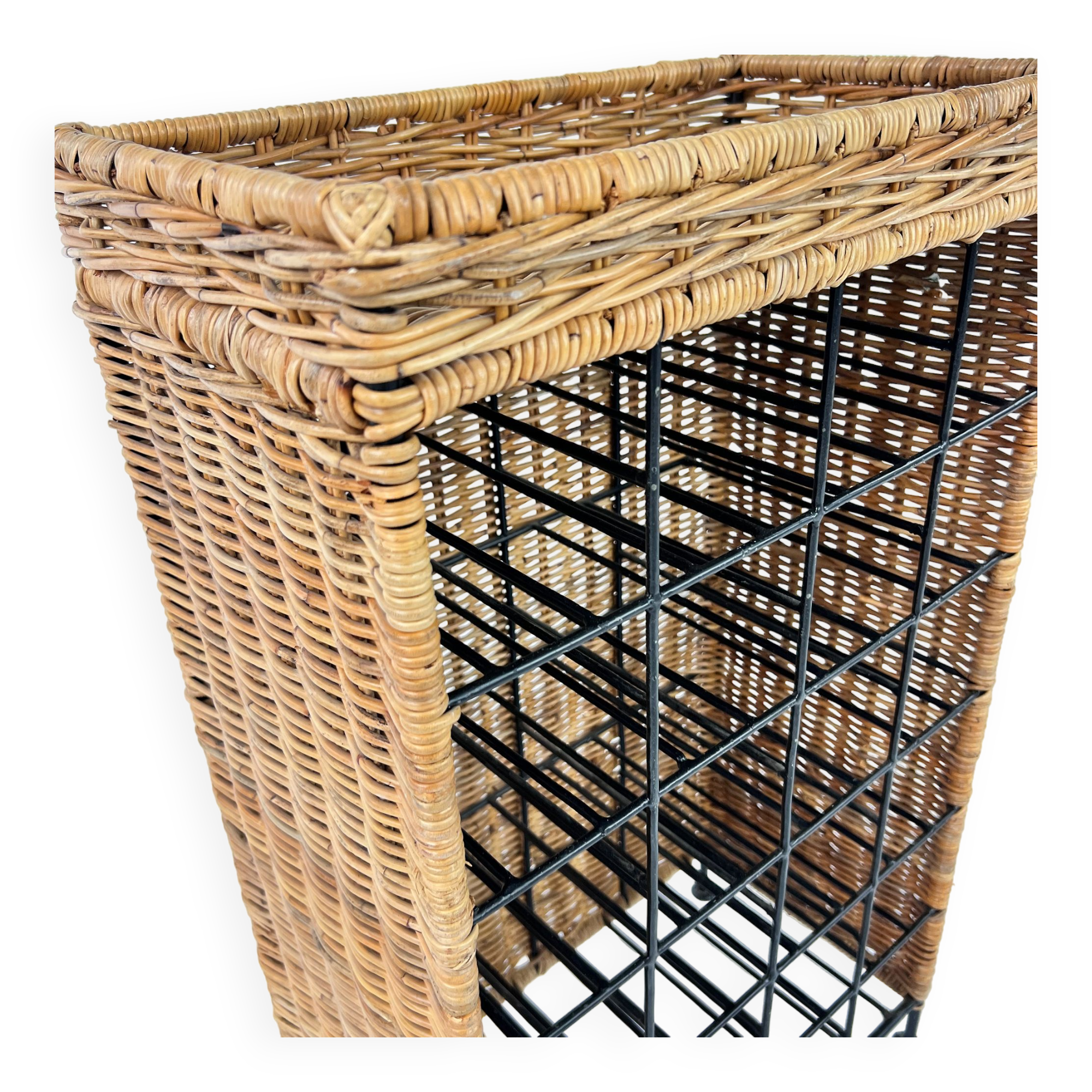 French Rattan and Steel Wine Rack, 1970s