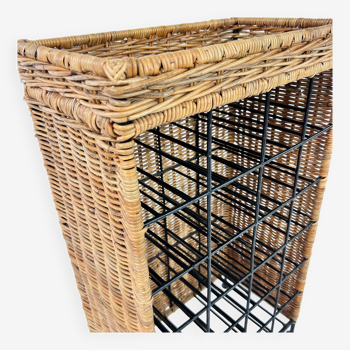 French Rattan and Steel Wine Rack, 1970s