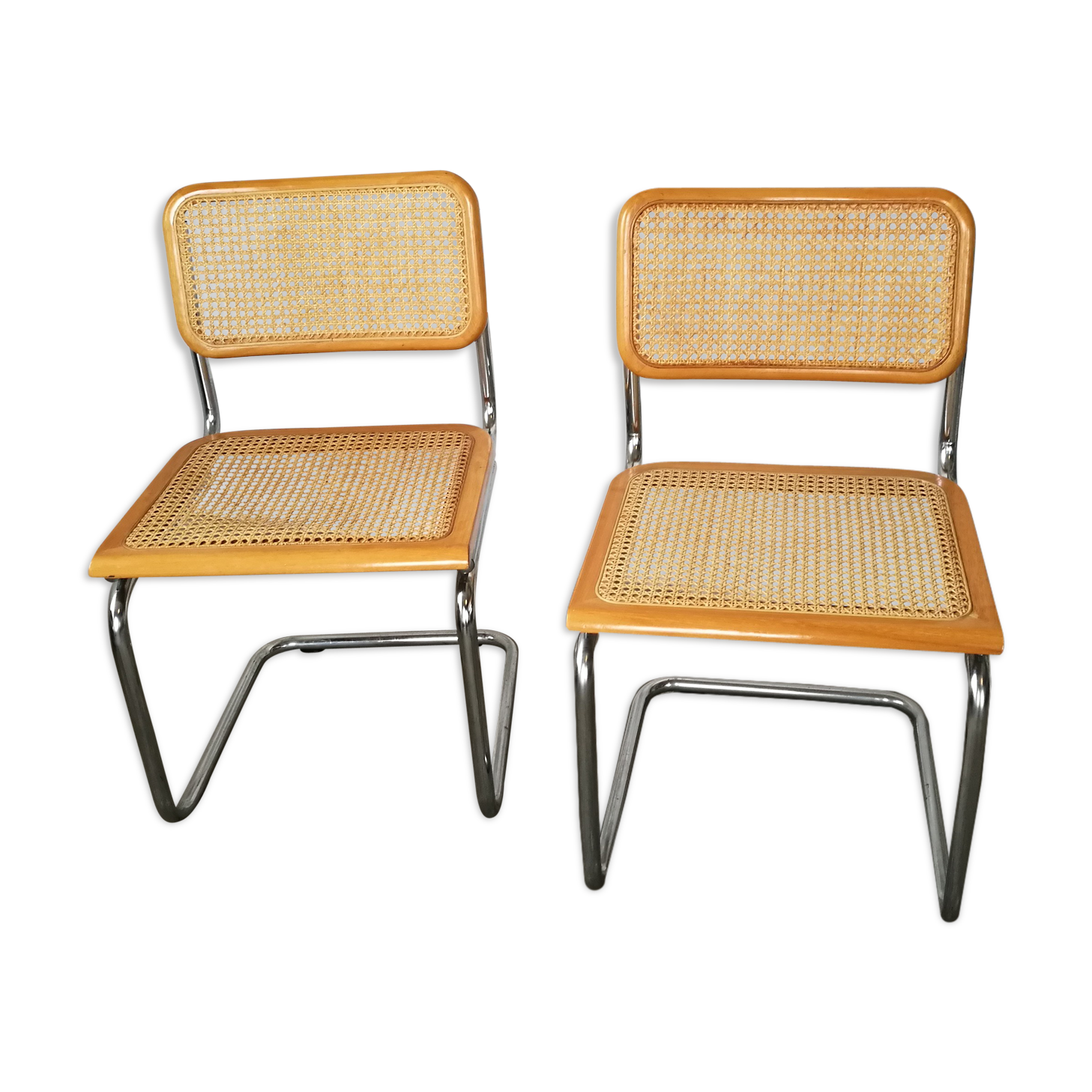 Pair of chairs, canning and chrome tubular metal