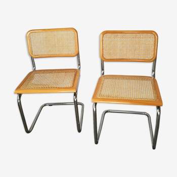 Pair of chairs, canning and chrome tubular metal