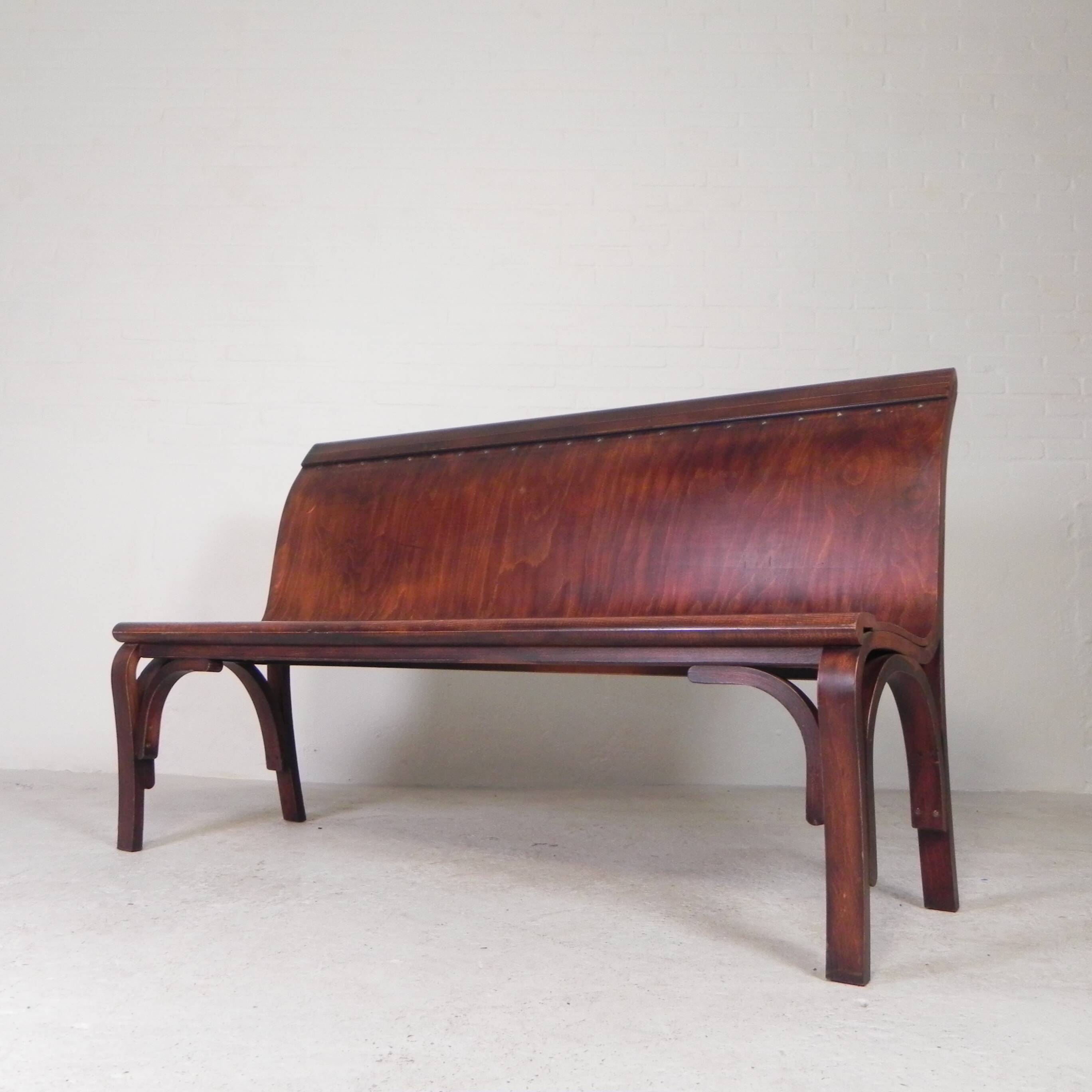 Cafe bench with curved plywood seat, 1990s