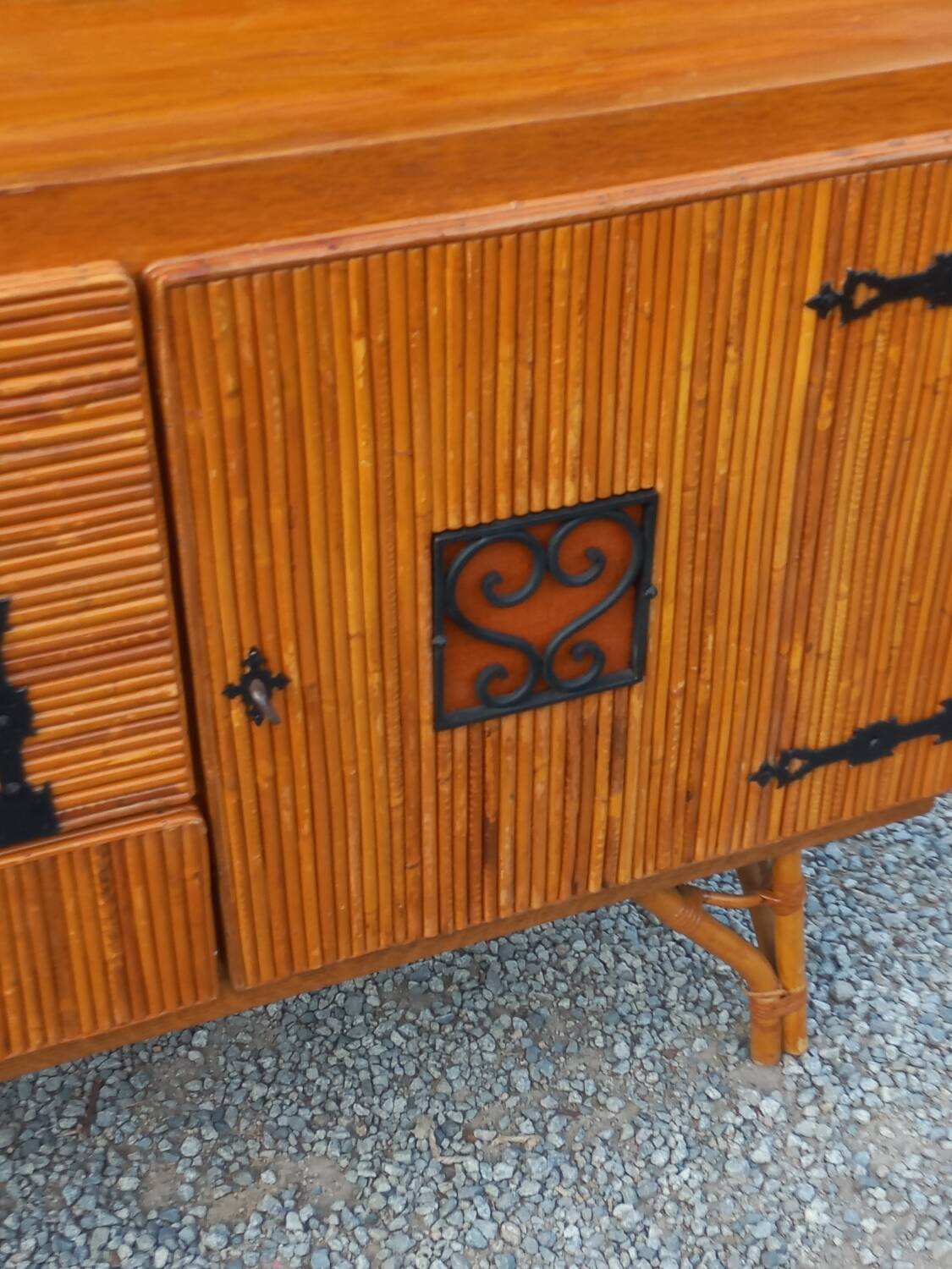 Vintage dining room attributed to Audoux and Minet in bamboo and rattan