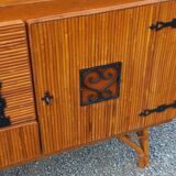 Vintage dining room attributed to Audoux and Minet in bamboo and rattan