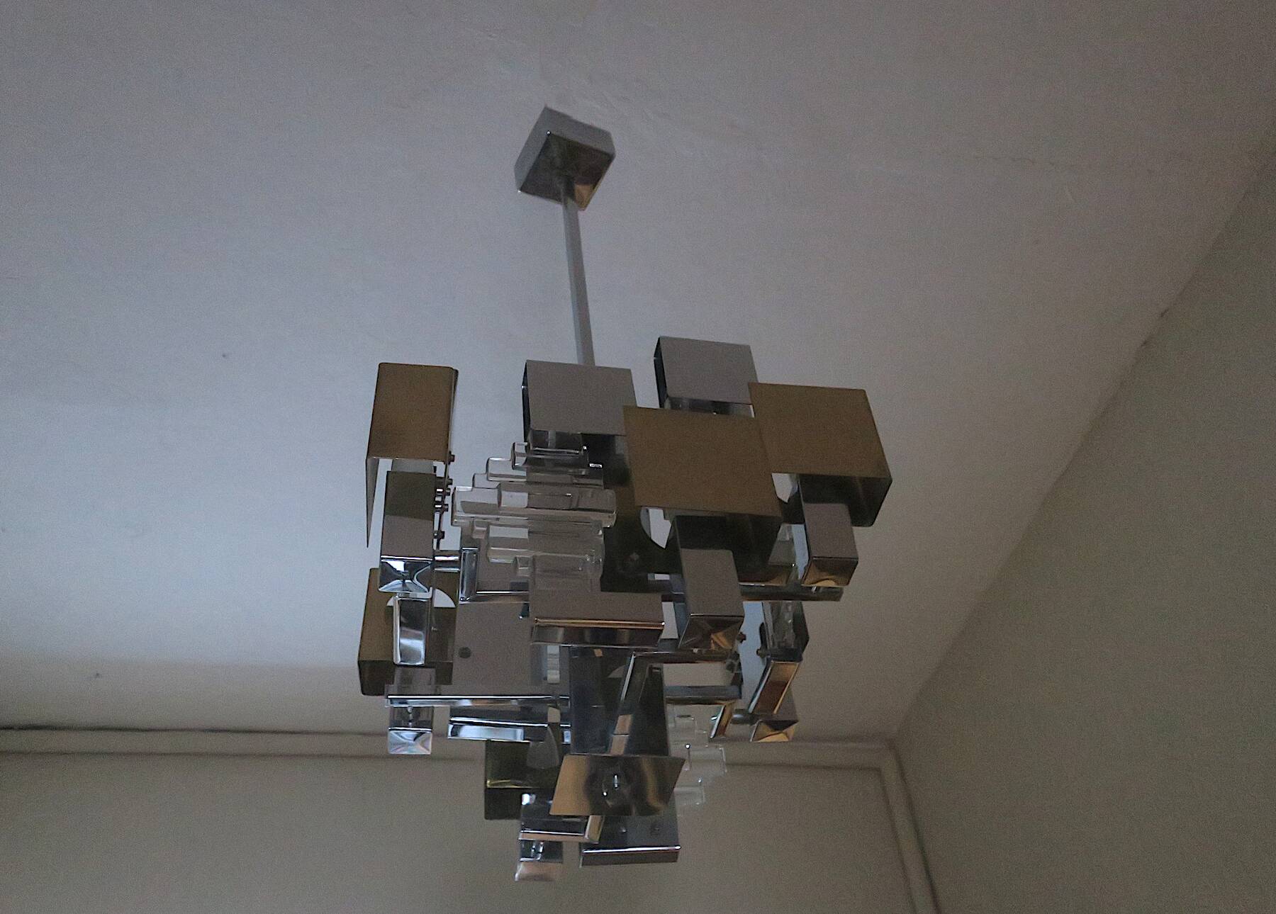 Sciolari Italian modern cubist chandelier, 1960s