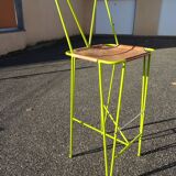 Pair of stools high bar stools leather and acidulous green metal