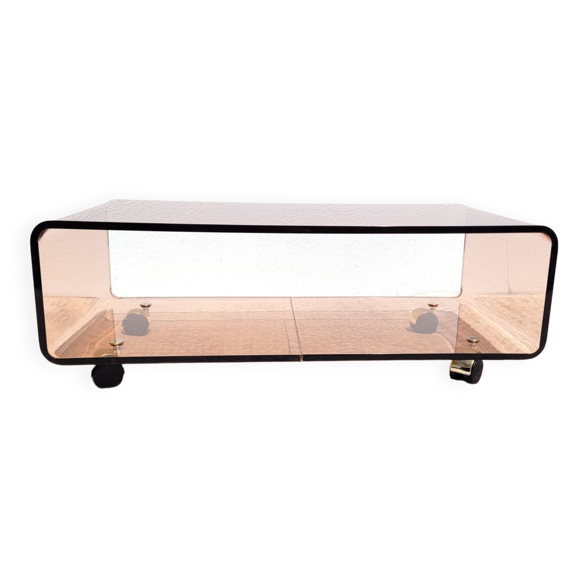 Vintage plexiglass coffee table with wheels 1970