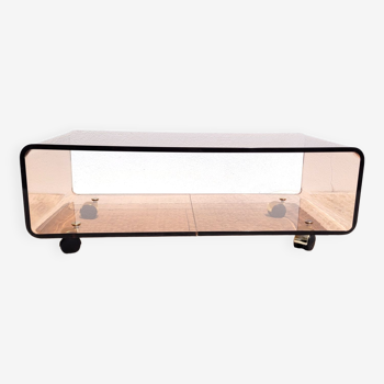 Vintage plexiglass coffee table with wheels 1970