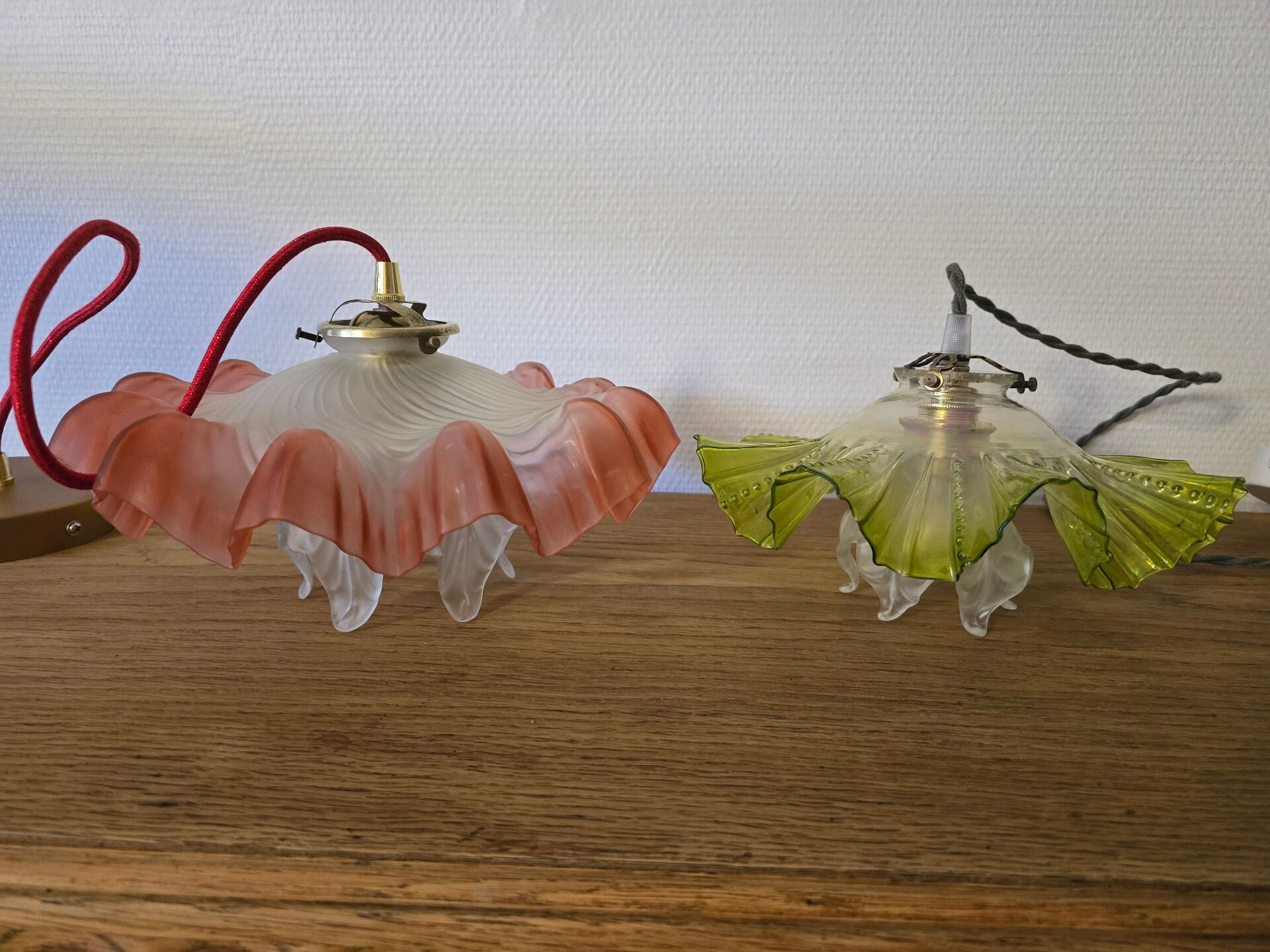 "Oriental Tulips" light suspension - blown glass in pink-orange