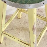 Vintage stool in solid oak green seat
