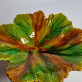 Old Villeroy and Boch compotier, decorated with green and ocher vine leaves, 1900