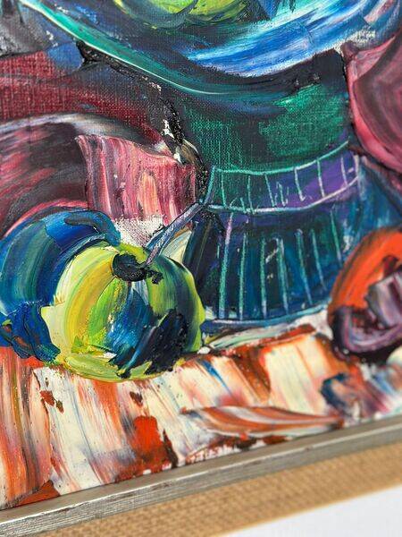 Original mid-century European oil on canvas – “Still Life” by Roy – dated 1969 – vintage & framed – 75 × 64 cm (29.5" × 25.2")