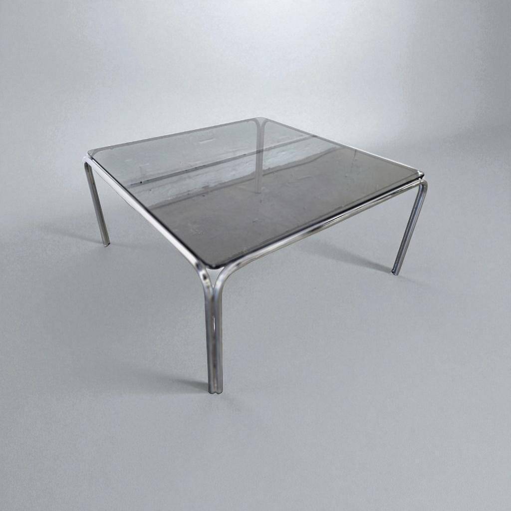 Table basse carrée vintage / table basse avec verre fumé