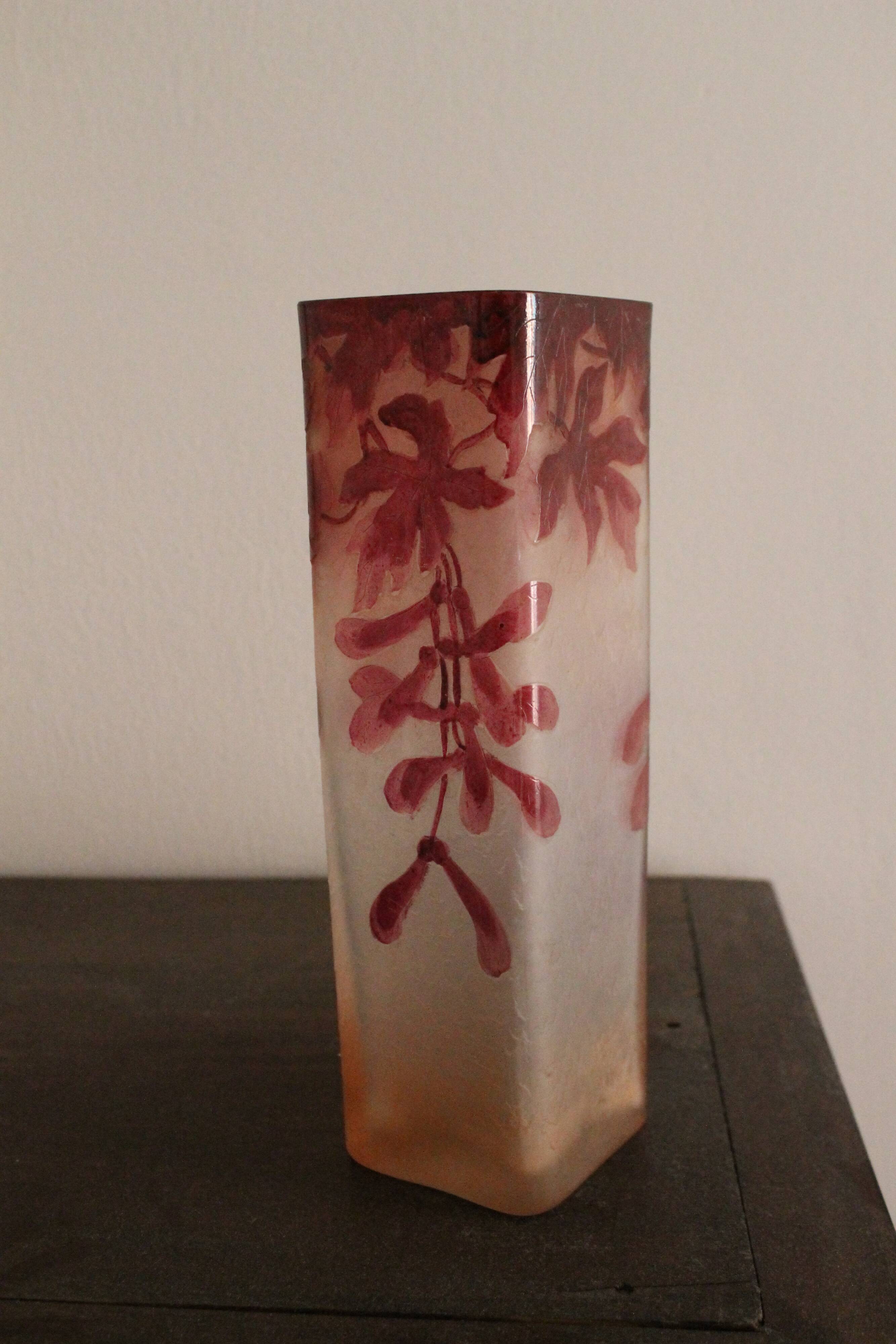 François-Théodore Legras square-sectioned vase, Rubis series, Art Nouveau, 1900