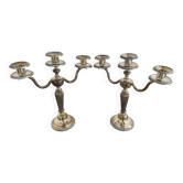 Chandeliers, métal argenté, Maison Christofle, paire de candélabres, 3 feux