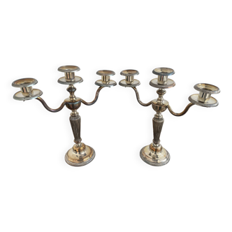 Candlesticks, silver-plated metal, Maison Christofle, pair of candelabras, 3 lights