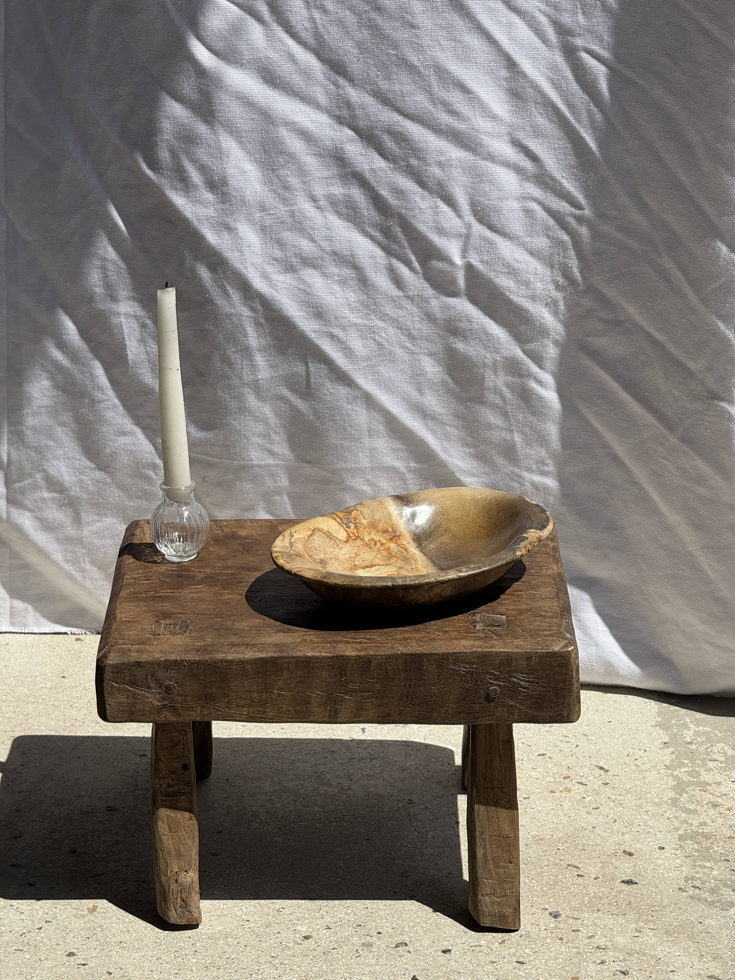 Small stool, rectangular accent stool in solid teak wabi-sabi H26