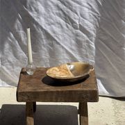 Small stool, rectangular accent stool in solid teak wabi-sabi H26