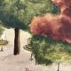 Aquarelle paysage aux parasols