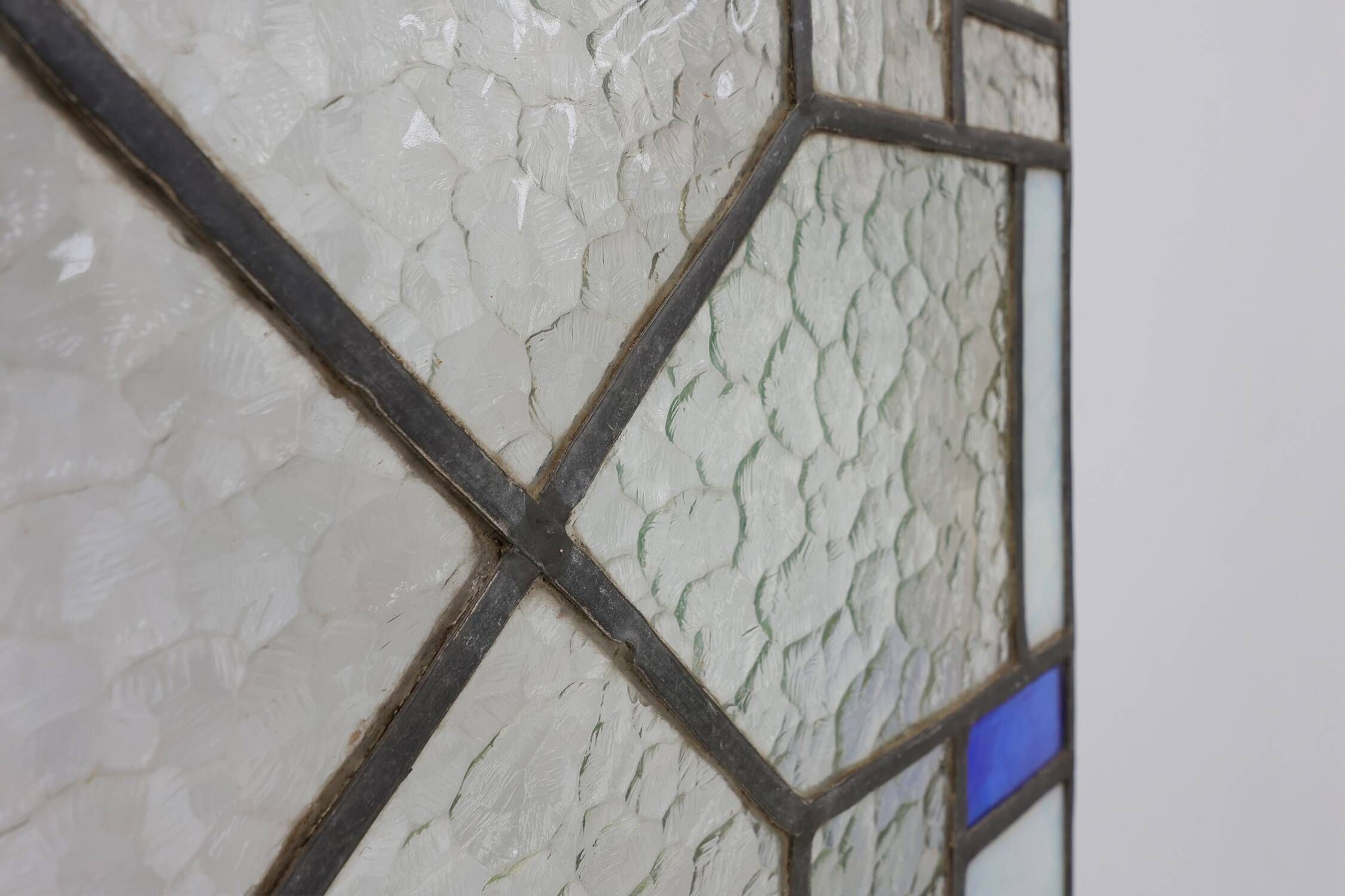 Art Deco Leaded Glass Panel with Geometric Cross Motif, Belgium, Circa 1920