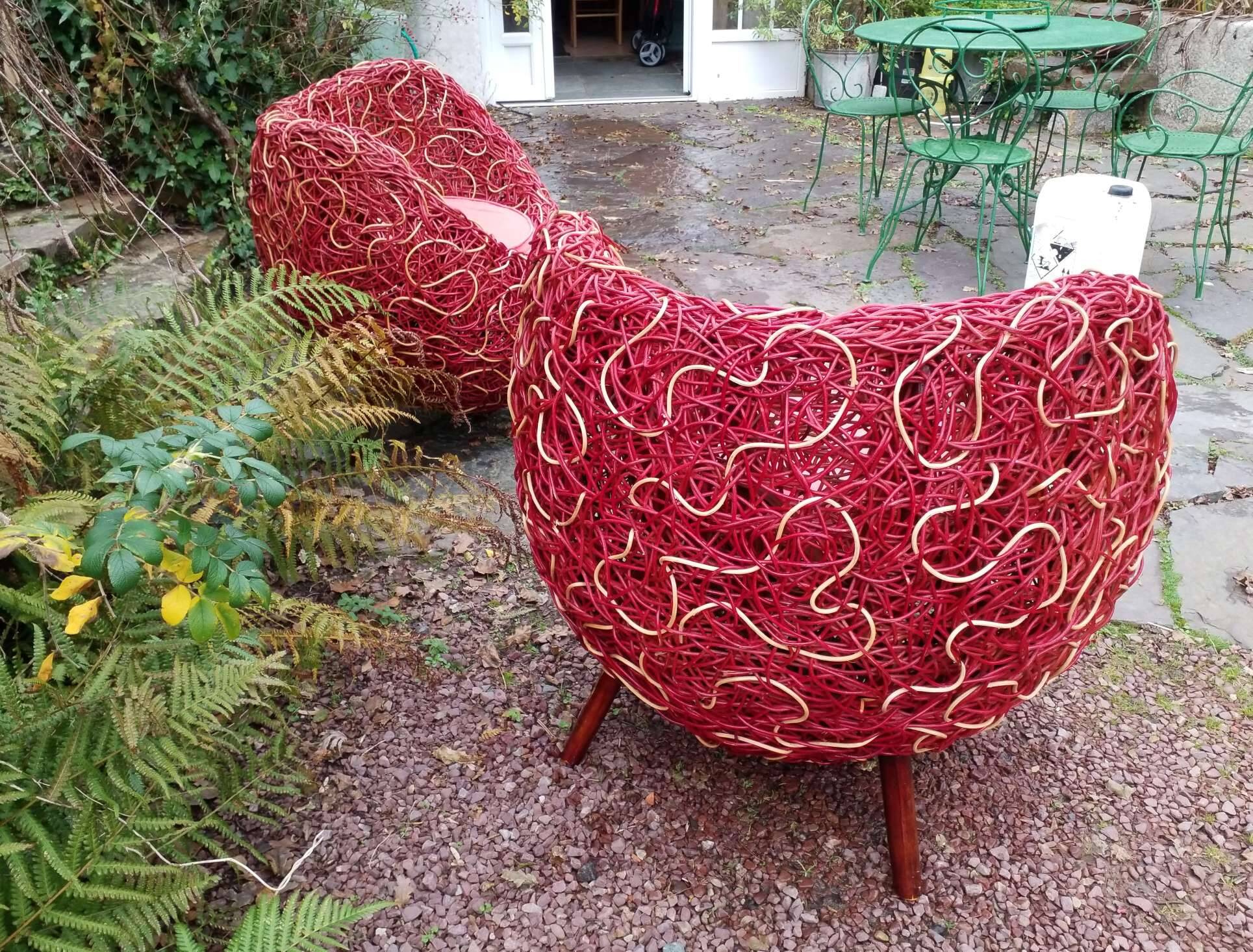 Pair of rattan armchairs