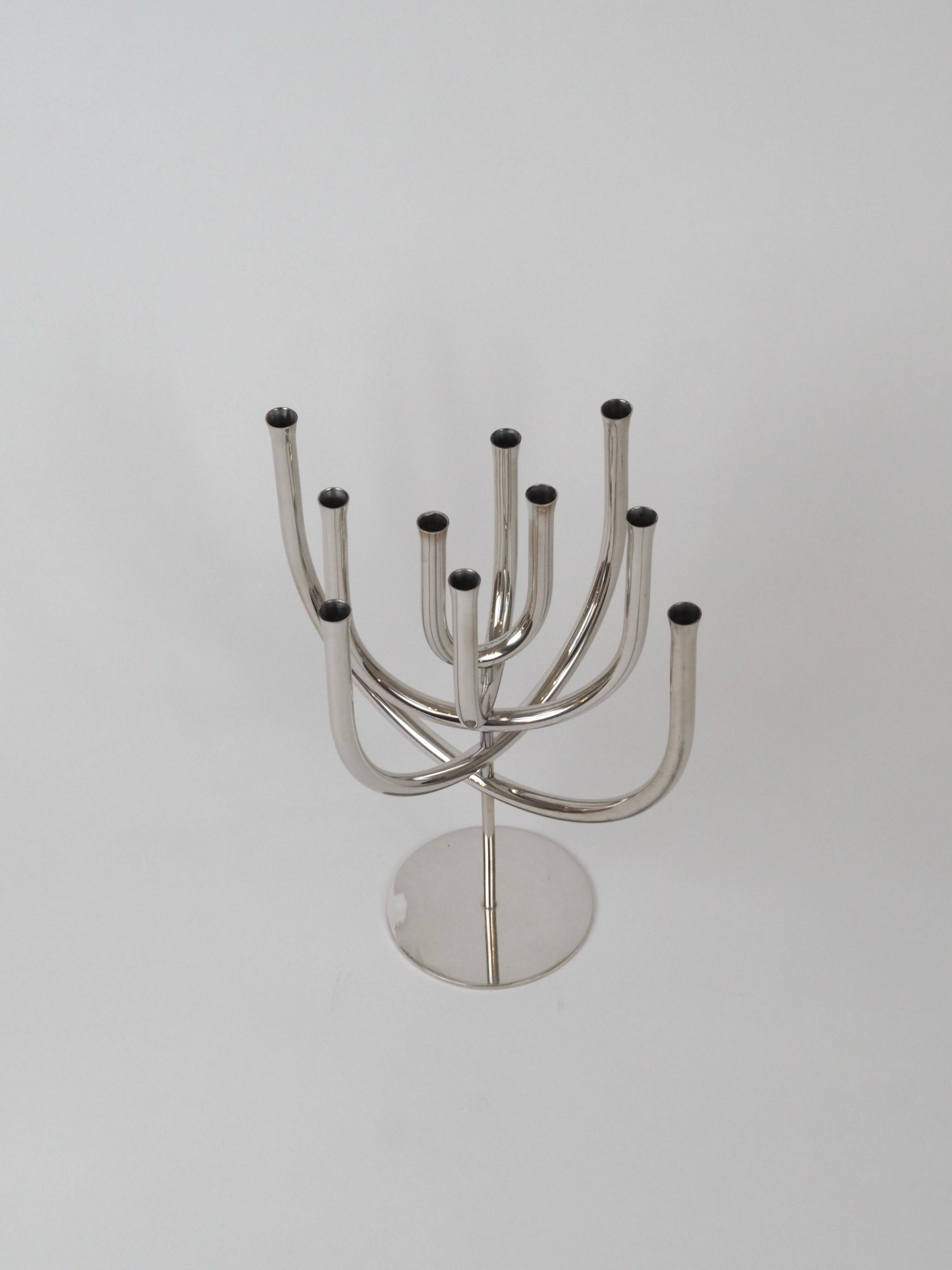 Chandelier cinétique moderniste du milieu du siècle, plaqué argent, à 10 lumières, Berndorf, années 1960