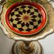 Vintage decorative plate in red, black, and gold metal, Poland, 1960s.