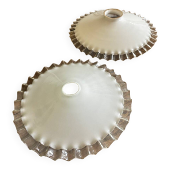 Vintage - Set of 2 opaline lampshades - pleated effect - white and transparent