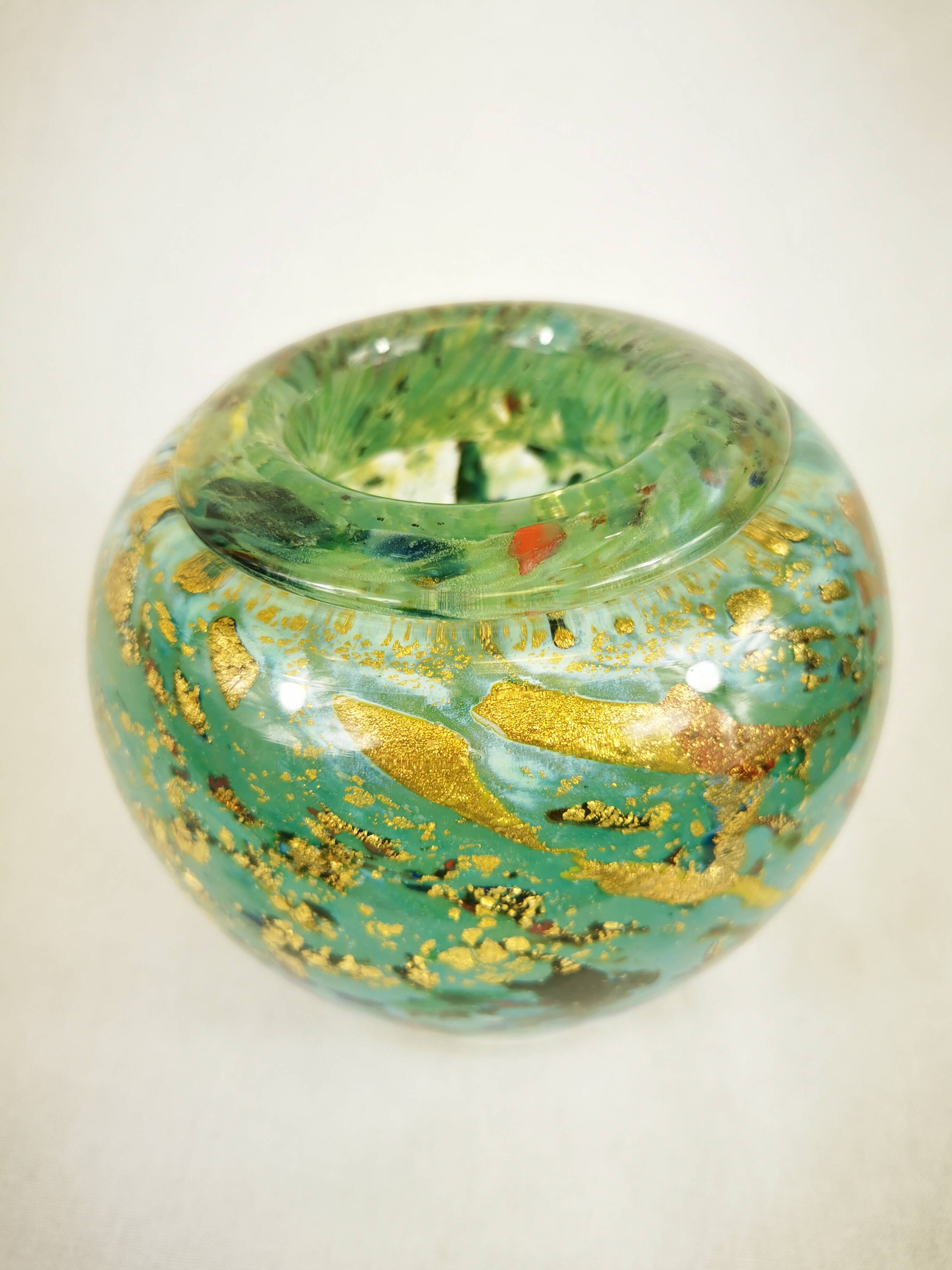 Blown Glass Vase with Gold Inclusion Jc Novaro (Biot)