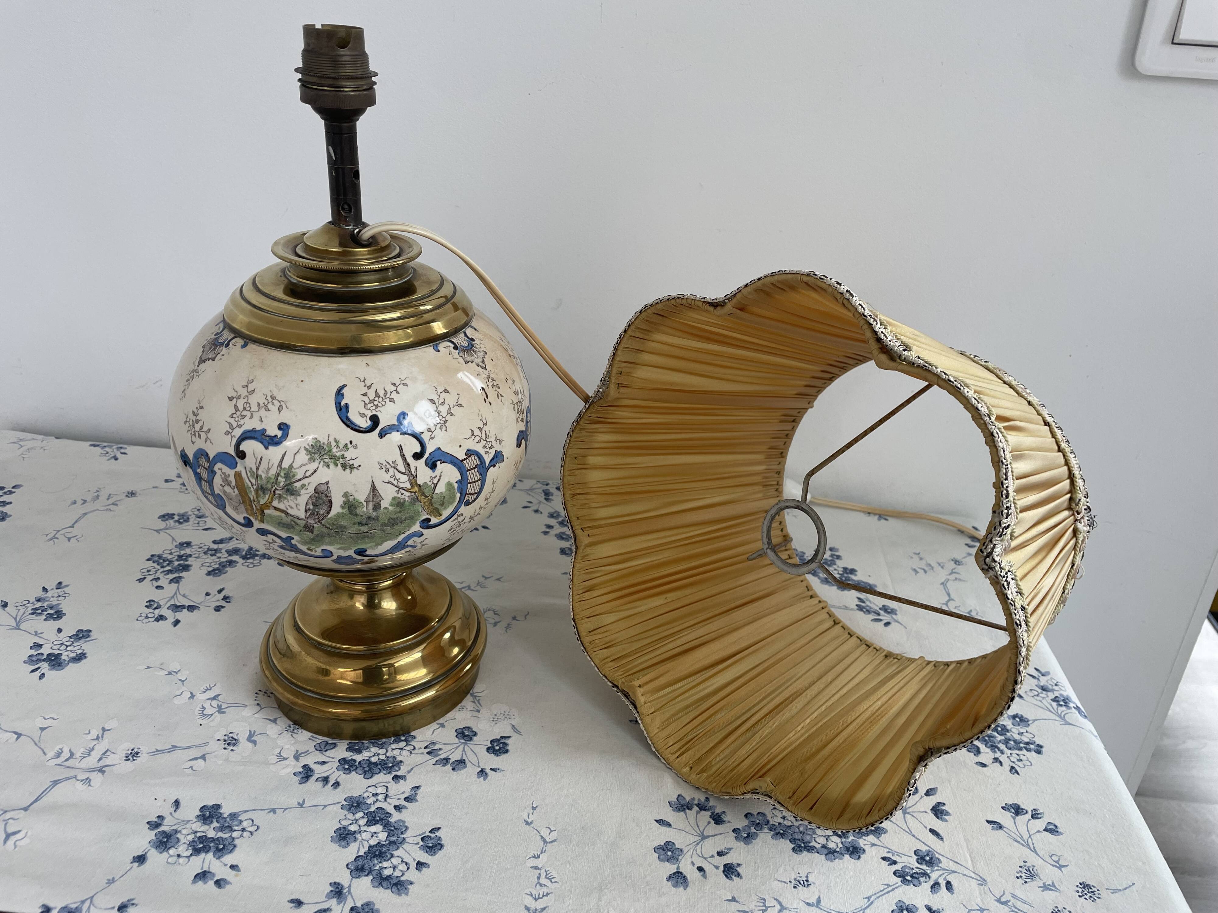 Antique lamp on earthenware vase attributed to Lunéville, monogram LN