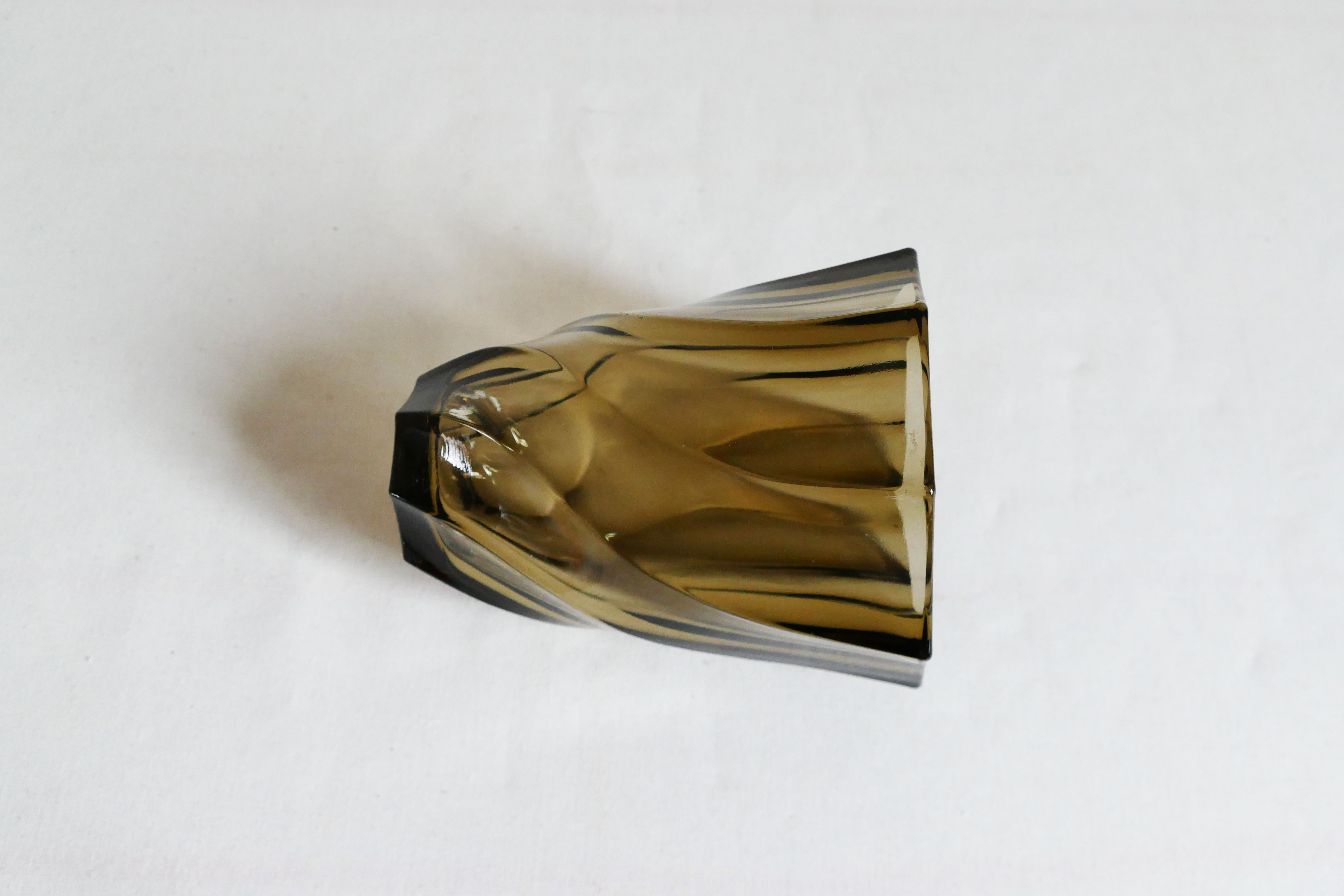 Small vintage geometric Luminarc vase in 1970s smoked glass