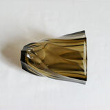 Small vintage geometric Luminarc vase in 1970s smoked glass