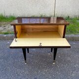 Table de chevet scandinave en palissandre laquée pieds compas doré