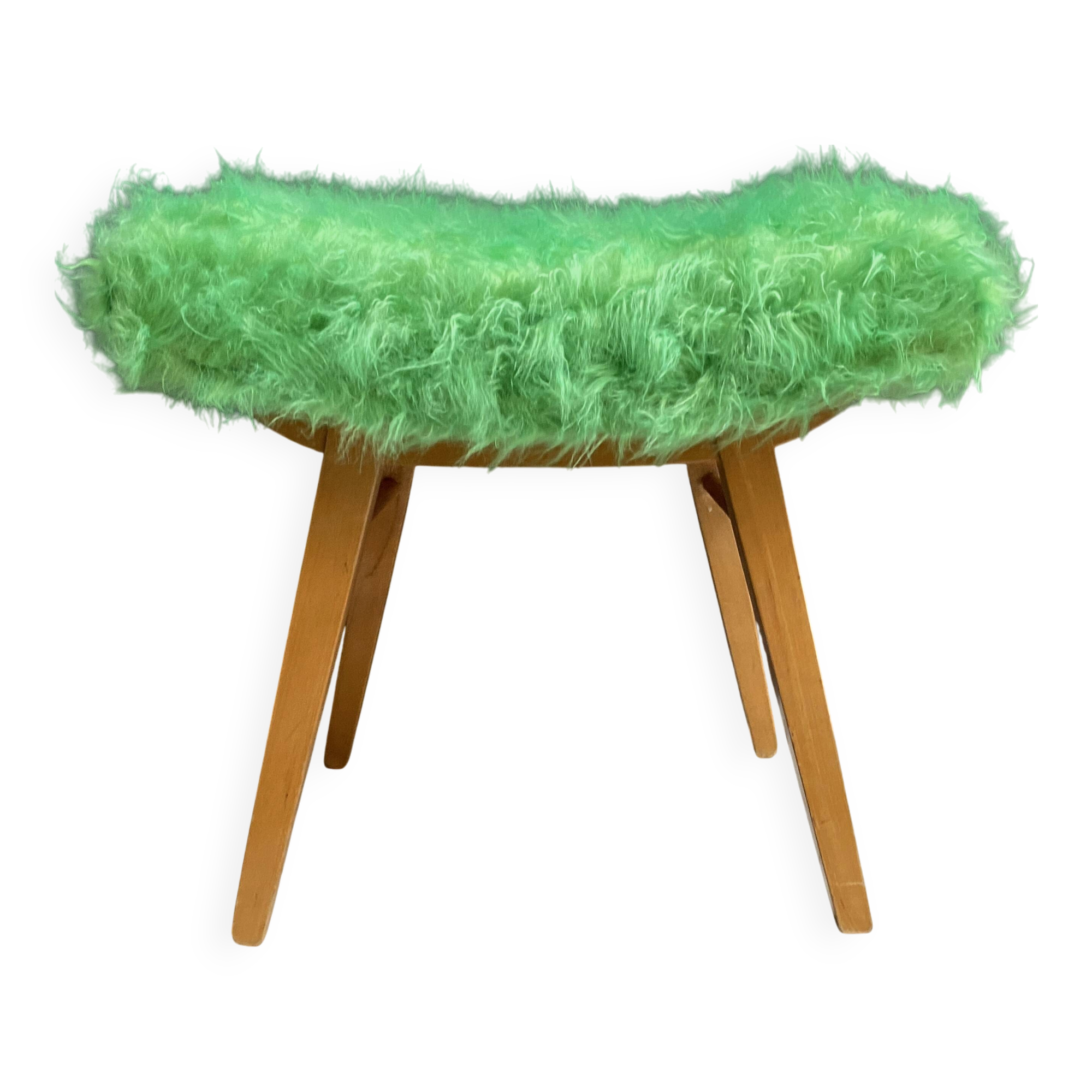 Green fluffy foot stool 1960s