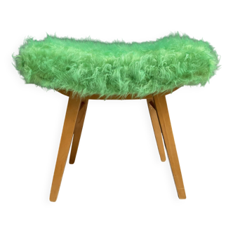 Green fluffy foot stool 1960s