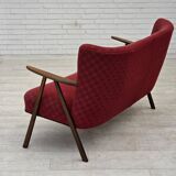 1960s, Danish 2-seater sofa, red furniture fabric, beech wood.