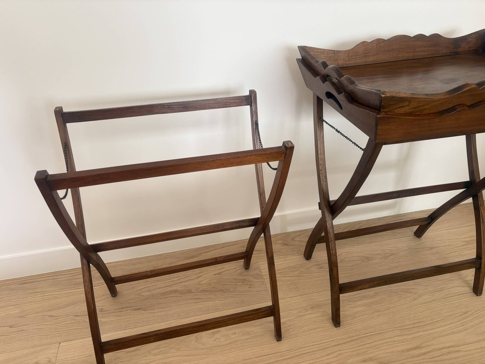 Pair of folding wooden side tables / serving tables in style