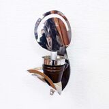Pair of opal glass and solid wood wall lamps