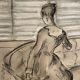 Painting signed charcoal watercolor female portrait Empire “sofa”